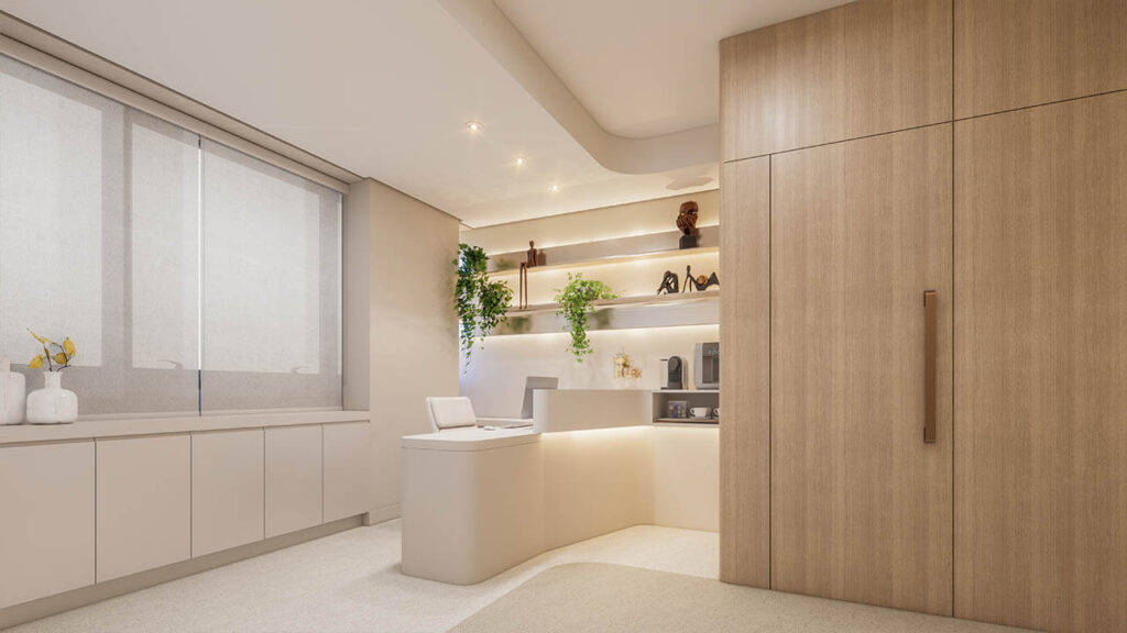 Detalhe de sala comercial climatizada à venda em Porto Alegre, com ar-condicionado instalado e ambiente pronto para uso.