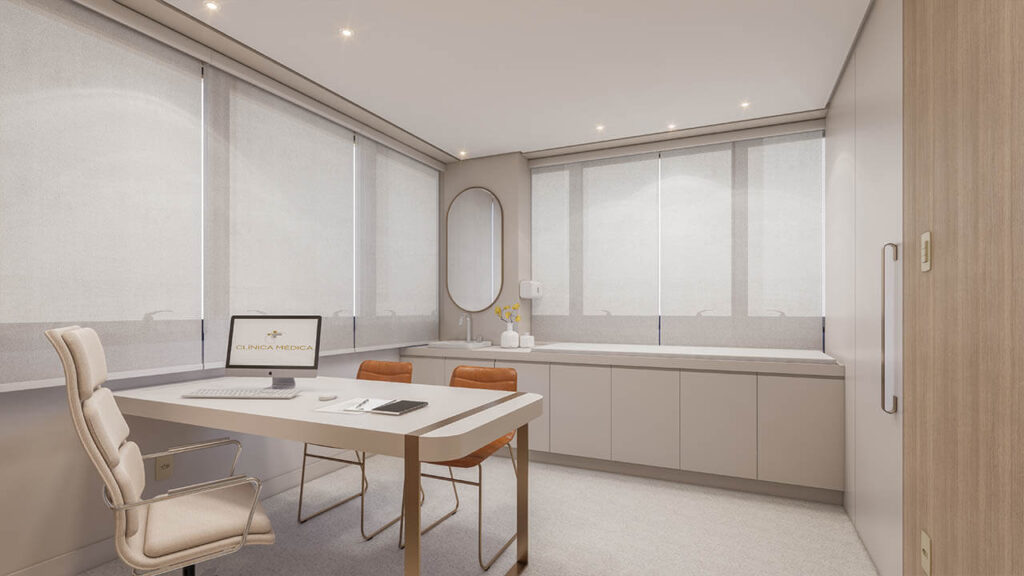 Detalhe de sala comercial climatizada à venda em Porto Alegre, com ar-condicionado instalado e ambiente pronto para uso.